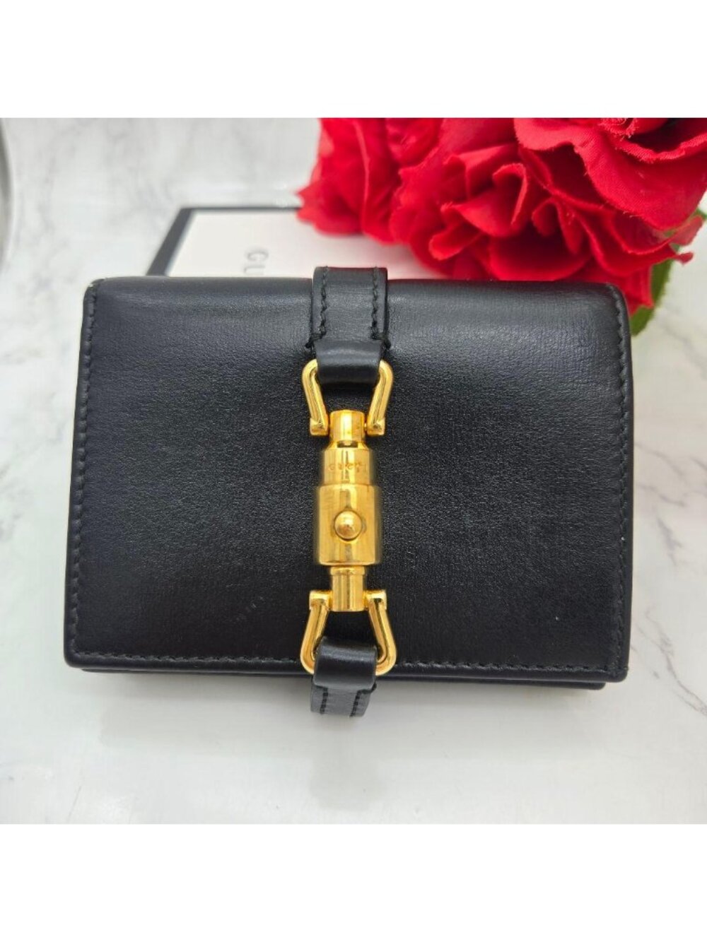 Gucci Fold Wallet GG Jackie Black Leather